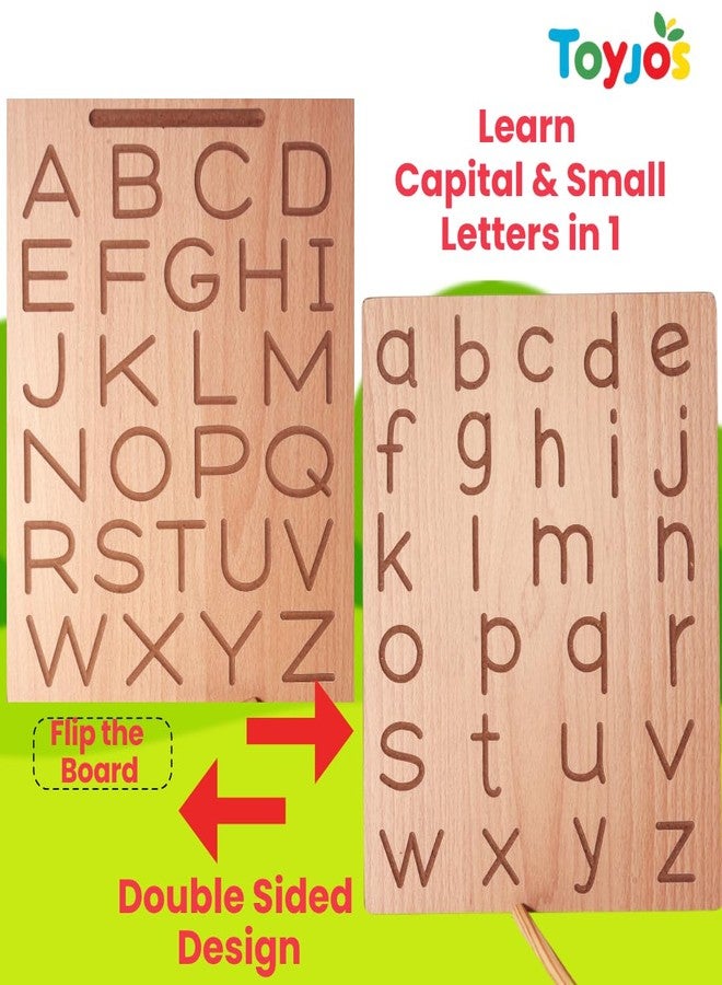 TOYJOS Wooden Alphabet Tracing Board with Stylus Pen | Kids Educational Double-Sided ABC Capital and Small Letters Board Toys | Reversible Montessori English Alphabets Learning Writing Slate (Age 2+) - Image 3